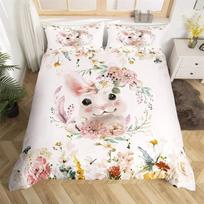 Lovely Baby Elephant Flowers Comfortable Duvet Quilt Cover Pillowcase Bedding Set Children Bedroom Decoration Home Textile 70x133cm 2pcs white