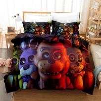 3D Print Freddy Wallpaper FNAF Bedding Set Five Nights Duvet Cover double sided Pillowcase 2/3pcs Comforter Cover Bedroom Decor 135x200cm (3pcs)