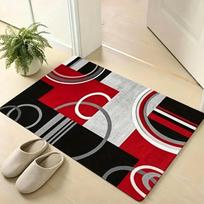 Geometric Red Black Floor Mat Gray White Circle Line Pattern Non Slip Absorbent Entrance Rug For Modern Entryway Home Decor 43X75CM