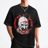 Terrifier Art the Clown T Shirt Washed Short Sleeve Oversize T-Shirt Halloween Vintage for Men Women Streetwear Printed Tees M black