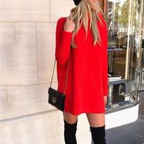Ultra-soft Women Warm Knitted Long Sleeve Dress Perfect For Autumn And Winter 3XL raudona