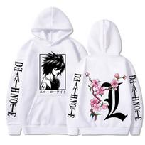Men's Sweatshirt Anime Death Note L Print Hoodie Autumn and Winter Street Men and Women Casual Comfortable Sports Sweatshirt S white