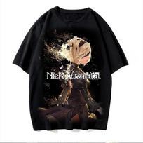 Anime NieR T-shirt: Automata 2B with black dress and sword print, men's women's, vintage, oversize, streetwear, cotton, for s XXXL black