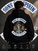 1pc Men's Unisex Fleece Pullover Hoodie, Sons Of Aspirin Arthritis Chapter Graphic Hooded Sweatshirt, Spring Autumn Winter, PLUS S M black