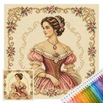 Victorian Girl Stamped Kit 14CT Cotton Thread 2 Strand 40x40cm Embroidery Needlework Set