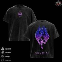The Elder Scrolls V Graphic Shirt Skyrim Dragonborn Purple Flame Vintage Wash - XL black