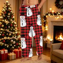 Men's Casual Christmas Print Plush Pajama Pants Sleepwear for Holiday M raudona