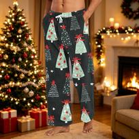 Men's Casual Christmas Print Plush Pajama Pants Sleepwear for Holiday M žalia