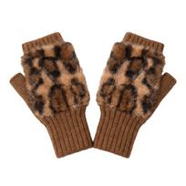 Short Style Half-Finger Gloves Warm Leopard Print Gloves Fashionable Fingerless Gloves  Winter kupranugaris