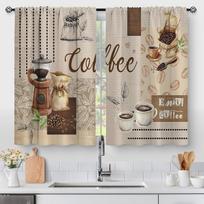 Coffee Theme Collage Curtains Bean Grinder Cup Print for Kitchen Window Cafe Decor 132×160cm