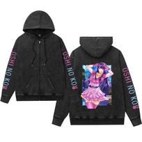 Oshi no Ko Retro Zipper Hoodie with Hood - Unisex XXS black