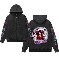 Oshi no Ko Retro Zipper Hoodie with Hood - Unisex XXS black
