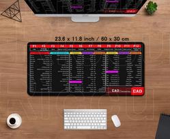 Riccu Office Shortcuts Mouse Pad AutoCAD Cheat Sheet Keyboard Desk Mats Large 100x50cm Gaming Stitched Edge Non-Slip Rubber Base gray
