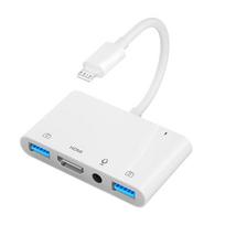 Lightning to HDMI Adapter for iPhone to TV Dual USB OTG Adapter with Microphone Input for Live-Streaming Mouse Projector Monitor 3 balta