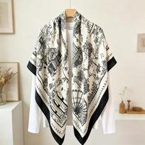 Paris Street View Printed 130 Square Scarves Women'S Light Luxury Cotton And Linen Scarves Air Conditioning Room Neck Protection Shawl 130*130 gray