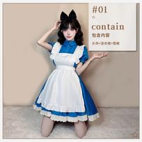 Alice in Wonderland Costume Princess Dress Maid Performance Halloween Japanese Anime Blue Polyester XL gray