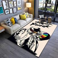 Area Rug, Daft Punk Band Line Art Illustration Rainbow Visor Beige Poster Print, Man Cave Decor, Non-Slip Mat 230x160cm( 90x62in )