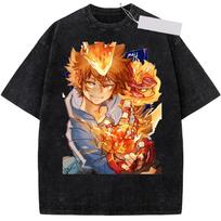 408. Washed Tee Anime Katekyo Hitman Sawada Tsunayoshi Wash Nuts Cotton T shirt vintage Washed Summer Cartoon Casual Short sleeve Tshirt oversize 2XL orange