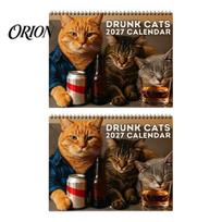 Decorative Wall Planner for Adults Kids 2027 Drunk Cats Calendar, Funny Calendar with 12 Humorous Cat Pictures Home Office Hilarious Drinking 2pcs