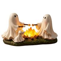 Resin Ghostly Marshmallows Figurine with Glowing Campfires Effect, Halloween Desktop Accent for Shelf Entryway Seasonal Displays 1 beige