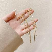 Fashion Long Bow Tassel Metal Earrings For Women 1 pair auksas