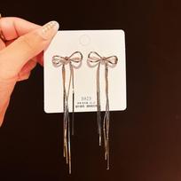 Fashion Long Bow Tassel Metal Earrings For Women 1 pair sidabras