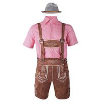 Mens Oktoberfest Costume Set Munich Beer Festival Plaid Shirt Suspenders Hat Party 2XL pink