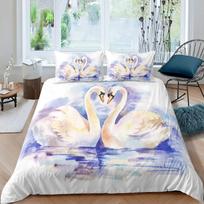 Swan Duvet Cover Set Lake White Swan Wild Animals 3D Print Bird Comforter Cover King Size For Lover Couple Polyester Bedding Set EU single(135x200cm) gray