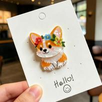 Cute Animal Acrylic Brooch Cartoon Fox Corgi Hedgehog Sunflower Badge Lightweight Lapel Pin For Clothing Bag Decoration Gift A1 beige