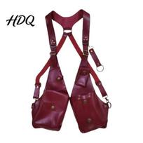 Faux Leather Sling Bag Anti-Theft Smooth Adjustable Strap Rivet Style Wallet Harness Medieval Decor Underarm Double Shoulder raudona