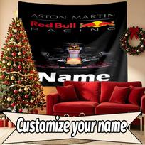 Custom Name Personalized Red Bull Racing Print Tapestry, Wall Art Decor, Bedroom, Dorm, Apartment, LivingRoom, Party Backdrop, Gift for Birthday 100cmx150cm