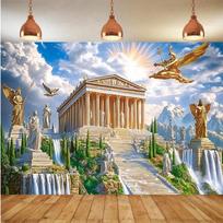Vibrant Greek Mythology Olympus Banner Theme Background Cloth Children's Birthday Party Home Decoration Photography Background 59x51.1inch/150*130cm white