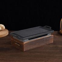 Korean BBQ Grill Plate with Wooden Base Portable Tabletop Alcohol Heating Grill for Home  Restaurant Steak Barbecue