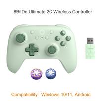 8BitDo Ultimate 2C Wireless Gaming Controller with Hall Effect Joystick for Windows 10/11 Android-New Transparent Black Edition žalia