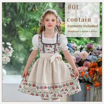 Children's Dirndl Dress Oktoberfest Maid Costume with Headscarf and Apron 120cm gray