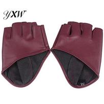 Lady Fashion Faux Leather Half Finger Gloves Driving Pole Dancing Show purpurinė raudona spalva