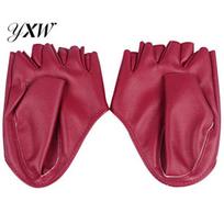 Lady Fashion Faux Leather Half Finger Gloves Driving Pole Dancing Show raudona