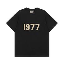 1977 Print Essentials Unisex Pure Cotton Short-Sleeve T-Shirt Set - Trendy Sportswear Medium beige
