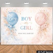 2D Plane Gender Revealing Party Background Fabric Pink and Blue Balloons, Feathers, Watercolor Theme, Durable Polyester Material 59x51.1inch/150*130cm