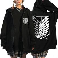 Anime Attack on Titan Zip Up Hoodie Mikasa Ackerman Eren Jaeger Wings of Freedom Classic Logo Sweatshirt Men Loose Fleece Coats S juoda