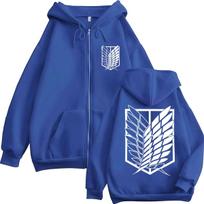 Anime Attack on Titan Zip Up Hoodie Mikasa Ackerman Eren Jaeger Wings of Freedom Classic Logo Sweatshirt Men Loose Fleece Coats M mėlyna