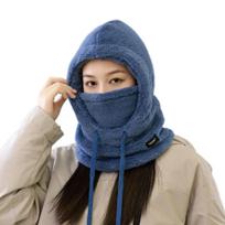 Unisex Winter Fleece Balaclava Hat, 3-in-1 Hood Mask Neck Warmer, Adjustable Drawstring Windproof Ski Cycling Warm Cap mėlyna