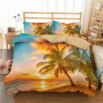 Ocean Island Duvet Cover, Summer Coastal Bedding Set, Tropical Palm Trees Sea Beach Nature Theme Comforter Cover with Zipper 100×135cm&Duvet Cover beige