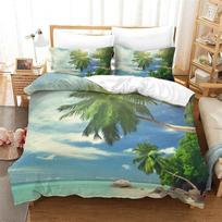 Ocean Island Duvet Cover, Summer Coastal Bedding Set, Tropical Palm Trees Sea Beach Nature Theme Comforter Cover with Zipper 90×200cm&Duvet Cover