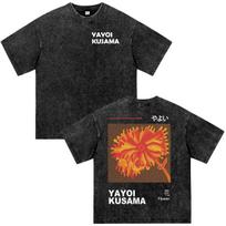 Japanese Artist Yayoi Kusama Dandelion Art Show Vintage Washed T Shirts Men Women Clothing Fashion Harajuku Short Sleeve Tshirt M black