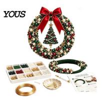 Holiday Crafting Projects DIY Christmas Pearl Wreath Kit, Handmade Beaded Door Decor, Bead Garland for Decor Wall Hanging Elegant Craft Project A black