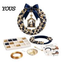 Holiday Crafting Projects DIY Christmas Pearl Wreath Kit, Handmade Beaded Door Decor, Bead Garland for Decor Wall Hanging Elegant Craft Project E