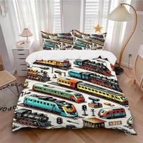 1Pc Steam Modern Trains Bedding Set Quilt Cover Pillowcase Home Christmas Xmas Halloween Gift 1 Duvet Cover 2 Pillowcase M924638 140cmx210cm