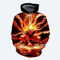 Flame Energy Warrior Print Hoodie for Men, Dark Power Fighter and Fire Burst Pattern Full Graphic Loose Pullover, Great for Fantasy Hobby Gatherings L auksas