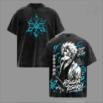 Hitsugaya Toushirou BLEACH Anime T Shirt Vintage Washed Y2k T-shirt Summer Casual Cotton Short Sleeve Tees Clothes Men Clothing S black